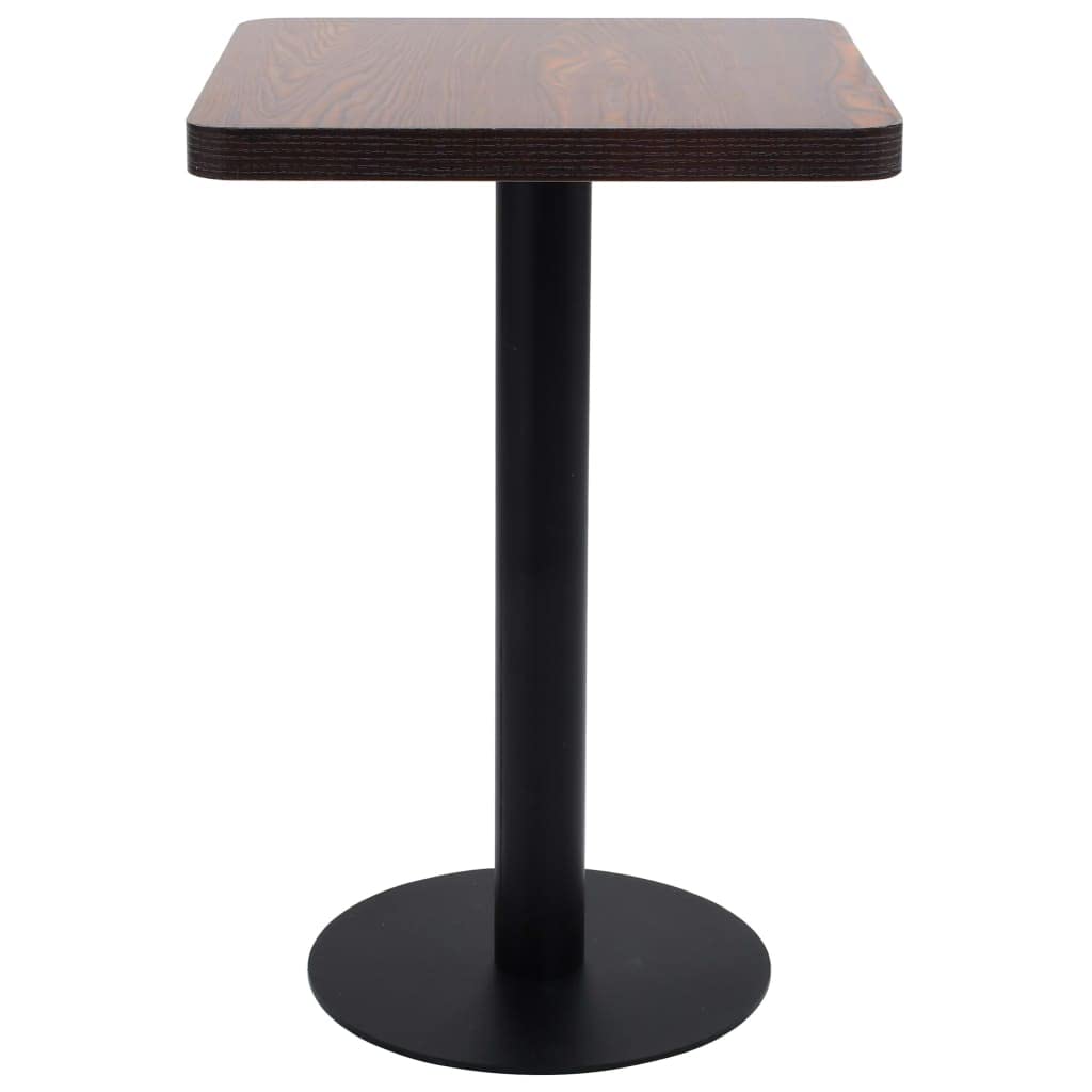 vidaXL Dark Brown Bistro Table - Modern Square Bar Table with Wood Grain Pattern and Steel Base for Indoor and Outdoor Use