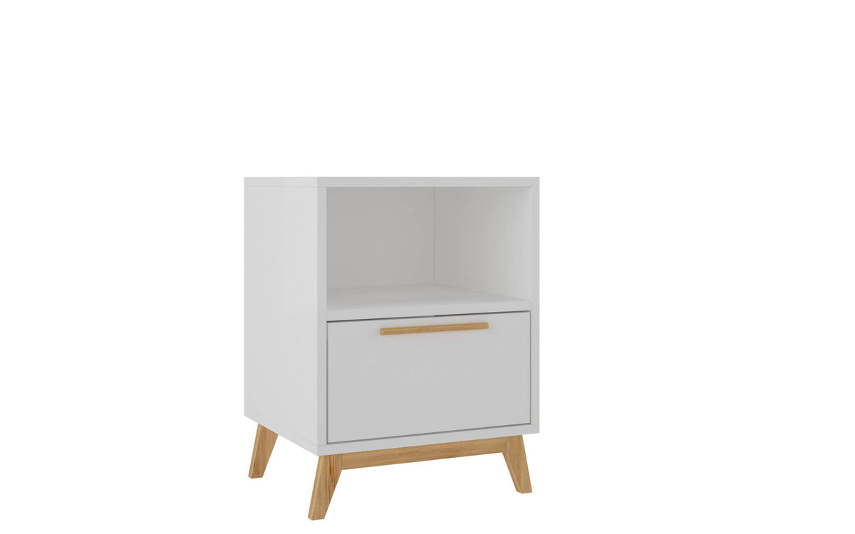 HomeRoots Wood, Manufactured Modern White and Natural Flair Night Stand