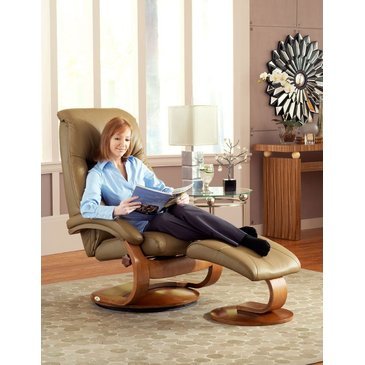 Mac Motion Chairs Collection By Mac Motion Mandal Top Grain Leather Oslo Recliner And Ottoman, Sand (Tan)
