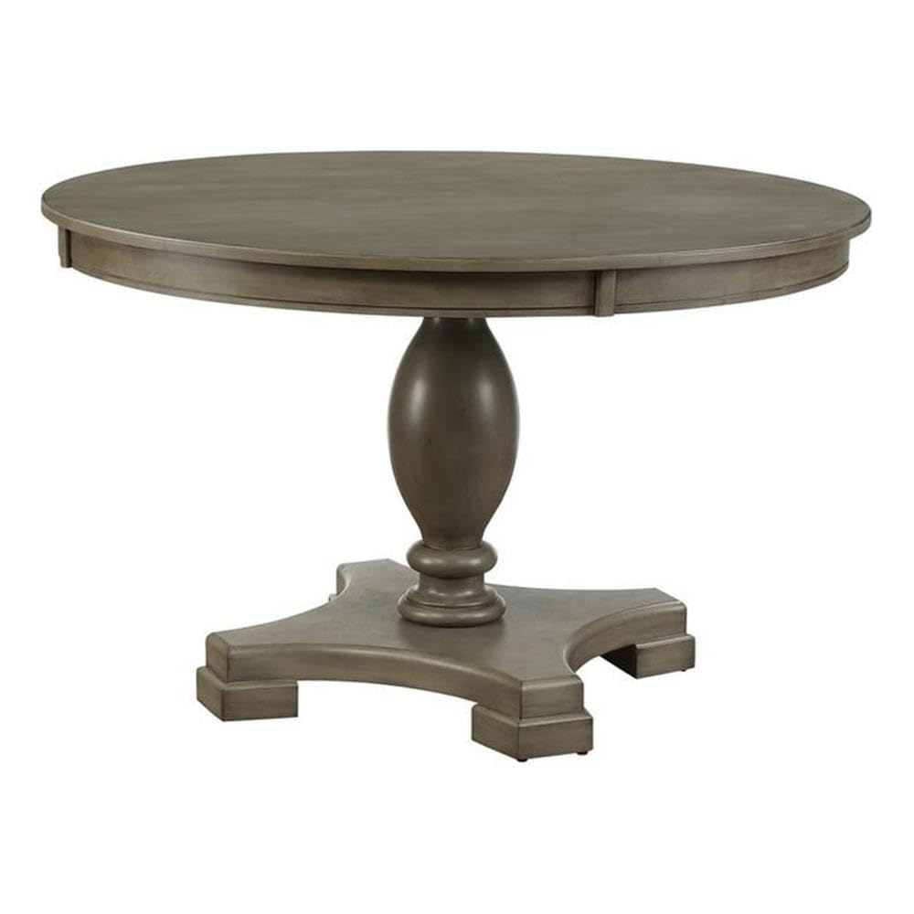 Acme Waylon Round Wooden Top Dining Table with Single Pedestal in Gray Oak