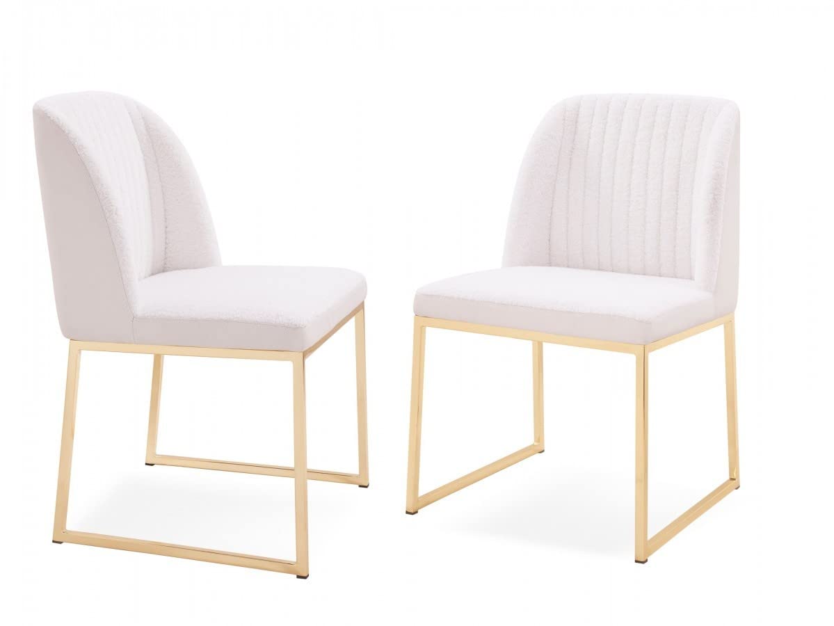 Homeroots Faux Leather, Fabric, Metal Set Of Two White Gold Faux Leather Fabric Dining Chairs