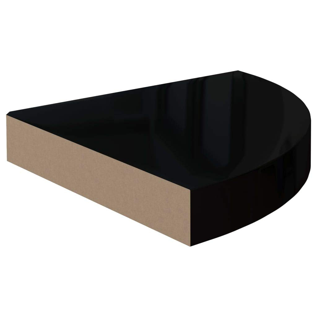 vidaXL Floating Corner Shelf High Gloss Black 9.8&quot;x9.8&quot;x1.5&quot; MDF