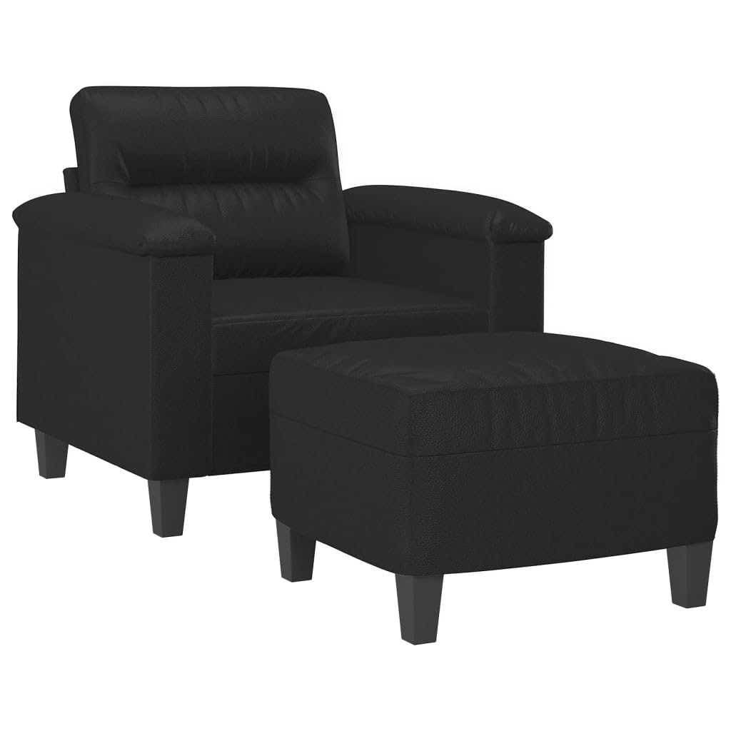 vidaXL Black Sofa Chair with Footstool – Faux Leather Upholstered - Featuring Comfort Seating and Versatile Design – Ideal for Living Room, Lounge Area and Office Space