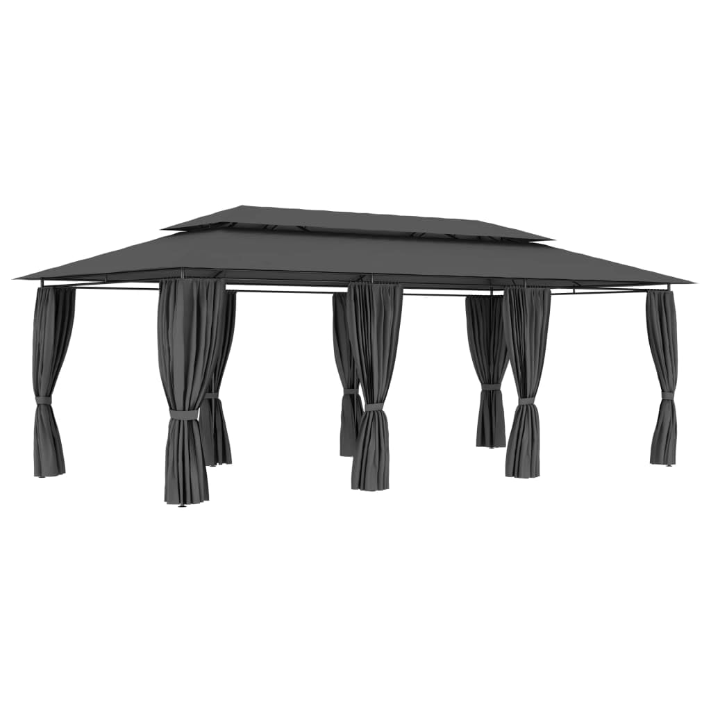 Gazebo with Curtains 236.2&quot;x117.3&quot;x106.3&quot; Anthracite