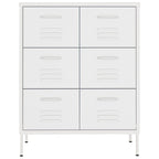 vidaXL 6-Drawer Steel Cabinet with Ball Bearing Runners - White, 31.5"x13.8"x40" - Spacious 3-Section Drawers