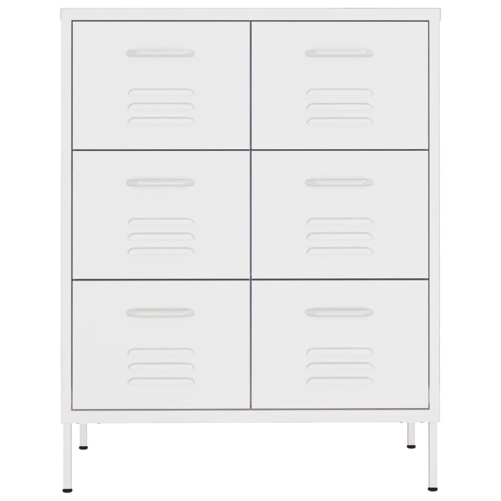 vidaXL 6-Drawer Steel Cabinet with Ball Bearing Runners - White, 31.5"x13.8"x40" - Spacious 3-Section Drawers