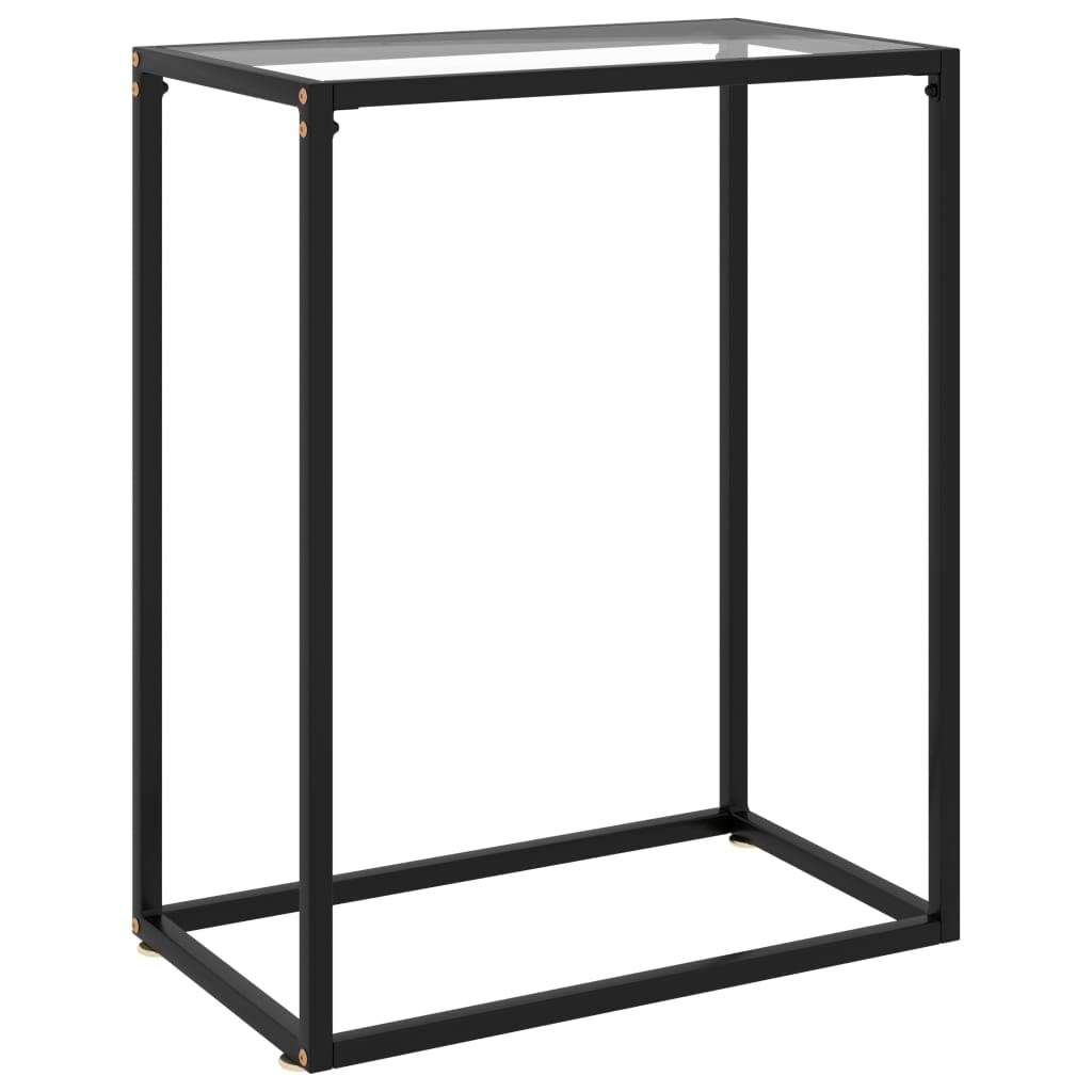 vidaXL Modern Console Table with Tempered Glass Top, Powder-Coated Steel Construction, Transparent, Storage Shelf, Rectangular Shape – Sturdy and Easy Clean