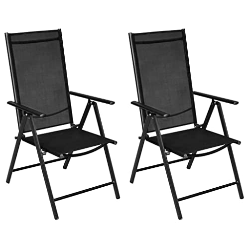 vidaXL Patio Folding Chairs 2 Pcs, Camping Garden Chair with Armrest, Outdoor Lawn Chair for Camping Deck Garden Pool, Aluminum and Textilene Black