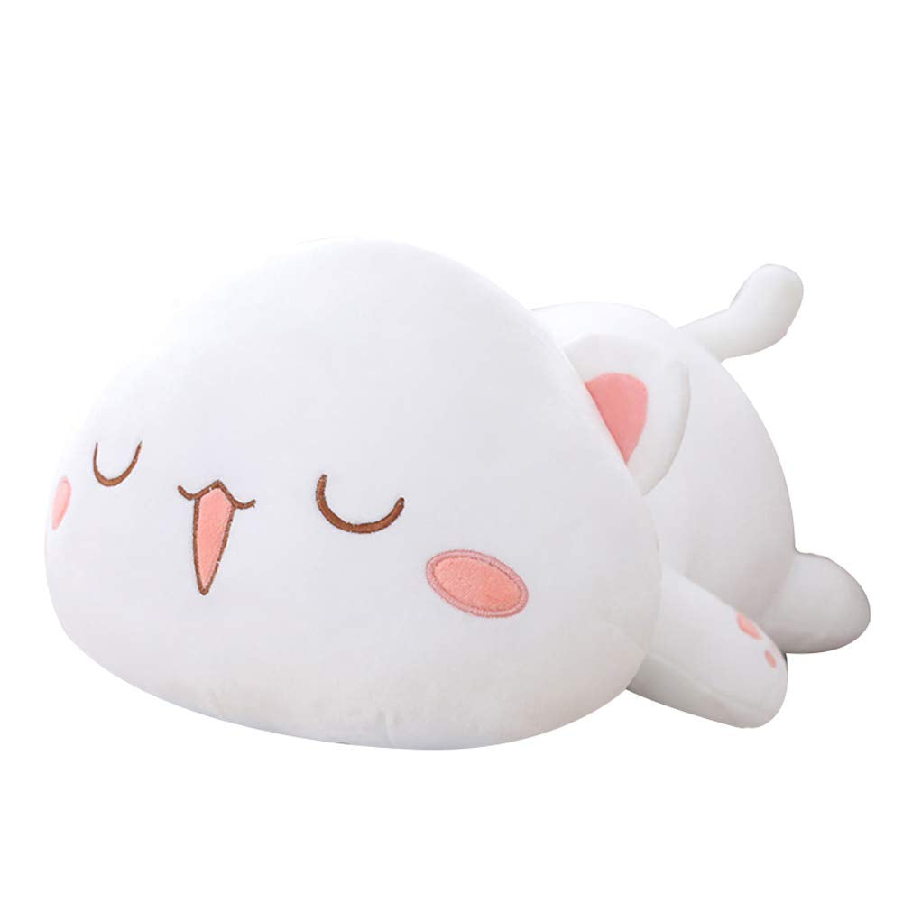 Jensquaify Cat Stuffed Animals, Soft Cat Plush Pillow Kawaii Kitten Stuffed Animal Toy Gifts For Kids (White Squint Eyes, 19.6'