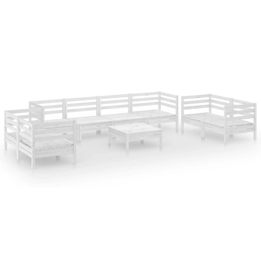 Vidaxl 9-Piece White Solid Pinewood Outdoor Patio Lounge Set | Retro Style Weather Resistant Lawn Furniture | Includes 2 Middle Sofas, 6 Corner Sofas, And 1 Table