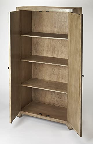 HomeRoots Natural Wood Mindy Hardwood Solids, MDF, Particle Board Morjanna Greige Mirrored Armoire