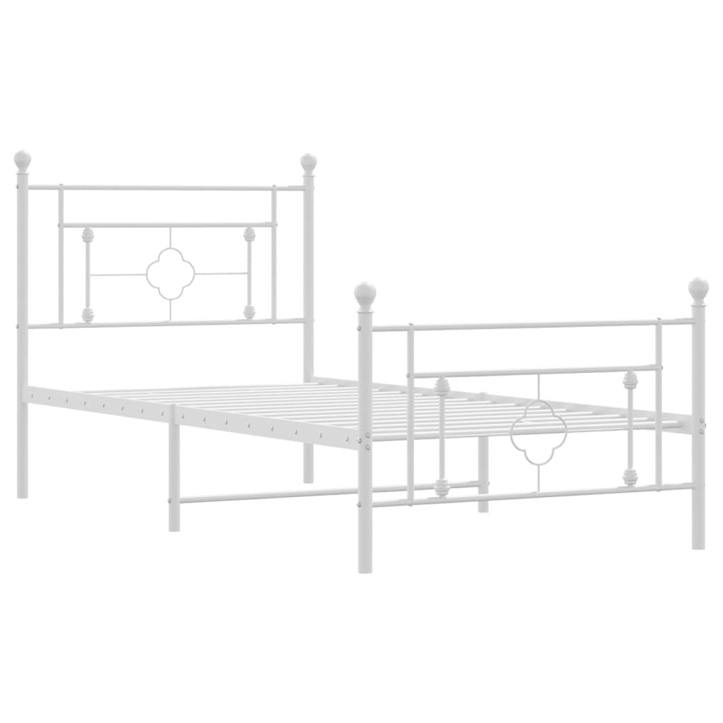 vidaXL White Metal Bed Frame with Headboard & Footboard, Strong Steel Construction, Under Bed Storage Space, Perfect for Bedroom