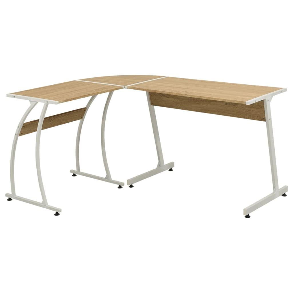 vidaXL Computer Desk, L-Shaped Computer Desk with Metal Legs, Home Office Writing Desk, Workstation, Industrial Modern, Oak Engineered Wood