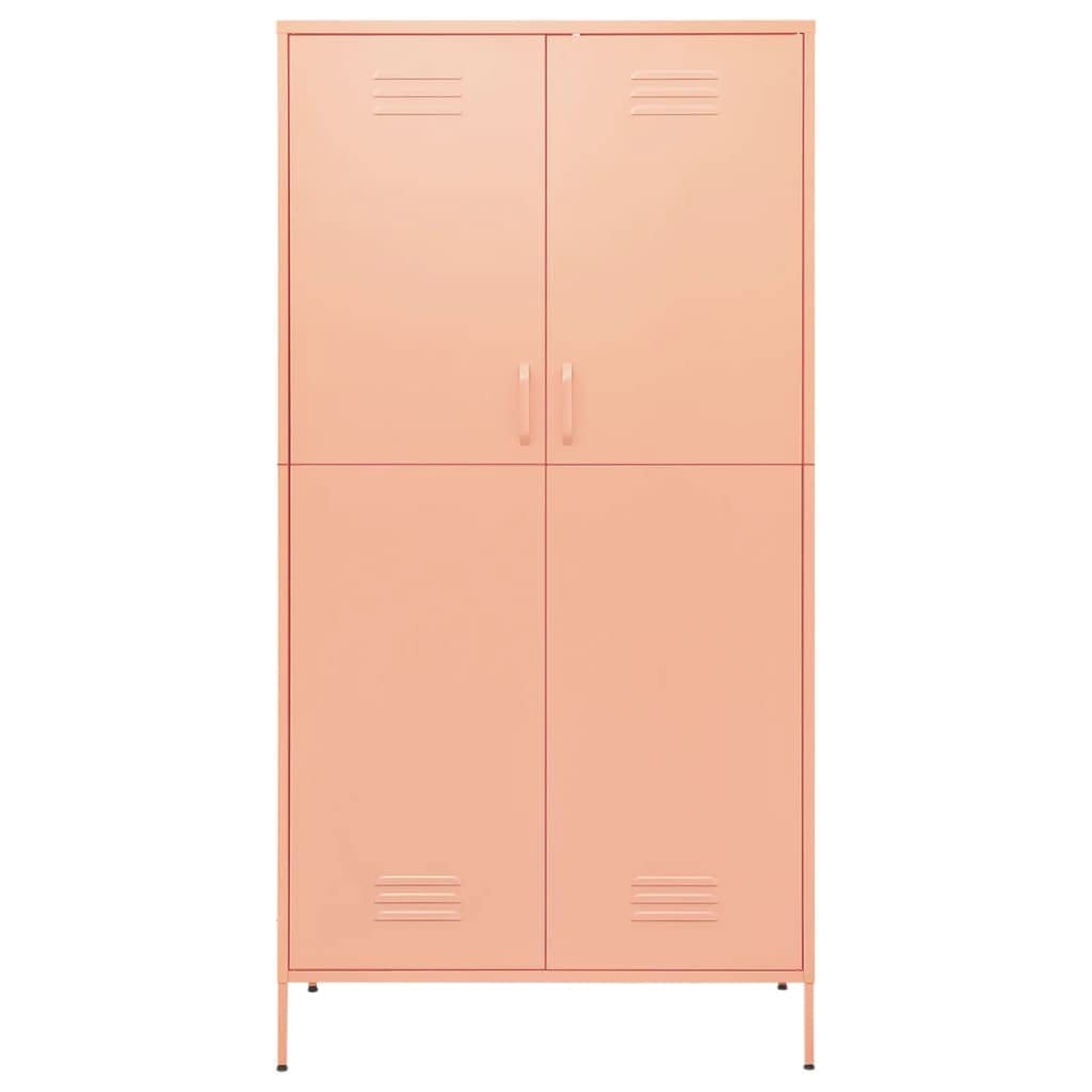vidaXL Durable Steel Pink Wardrobe – Optimal Clothing Storage Solution with Adjustable Shelves, Hanging Rod and Easy-to-Clean – 35.4&quot;x19.7&quot;x70.9&quot;