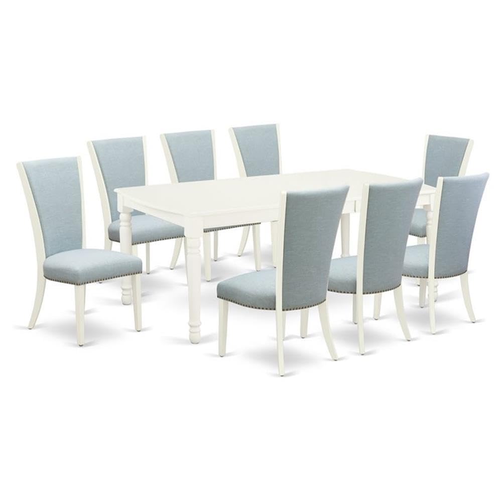 East West Furniture Dove9-Lwh-15 9 Piece Kitchen Table Set Includes A Rectangle Dining Table With Butterfly Leaf And 8 Baby Blue Linen Fabric Parson Dining Chairs, 42X78 Inch, Linen White