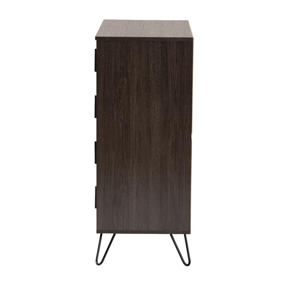 Baxton Studio Baldor Modern and Contemporary Dark Brown Finished Wood and Rose Gold Finished Metal 4-Drawer Bedroom Chest