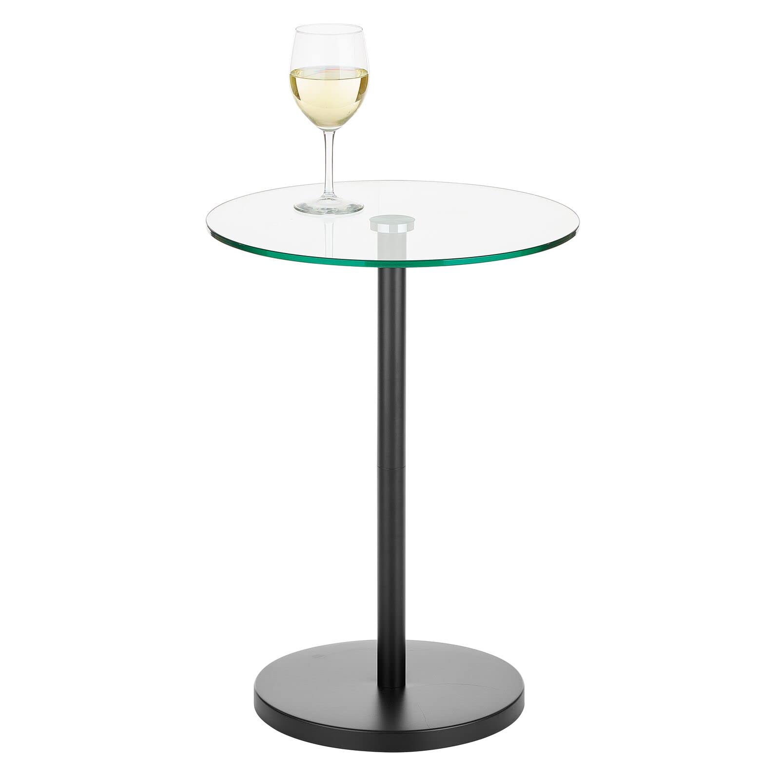 Mdesign Glass Top Side/End Drink Table - Tall Modern Round Accent Metal Nightstand Furniture For Living Room, Dorm, Home Office, And Bedroom - 16' Round - Clear/Matte Black