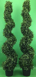 TRESIL 2 Pre-Potted 4 Feet Inches Spiral Boxwood Artificial Topiary Trees in Plastic Po
