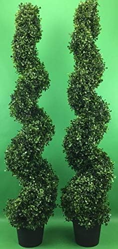TRESIL 2 Pre-Potted 4 Feet Inches Spiral Boxwood Artificial Topiary Trees in Plastic Po