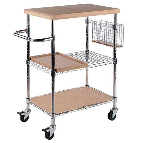 Ergode Julia Kitchen Cart - Sleek & Modern Design, Granite Top, Metal Basket, Removable Tray, Casters, Ample Storage, Black Finish. Dimensions: 22.6" W x 16" D x 34.1" H. (83336-VV)