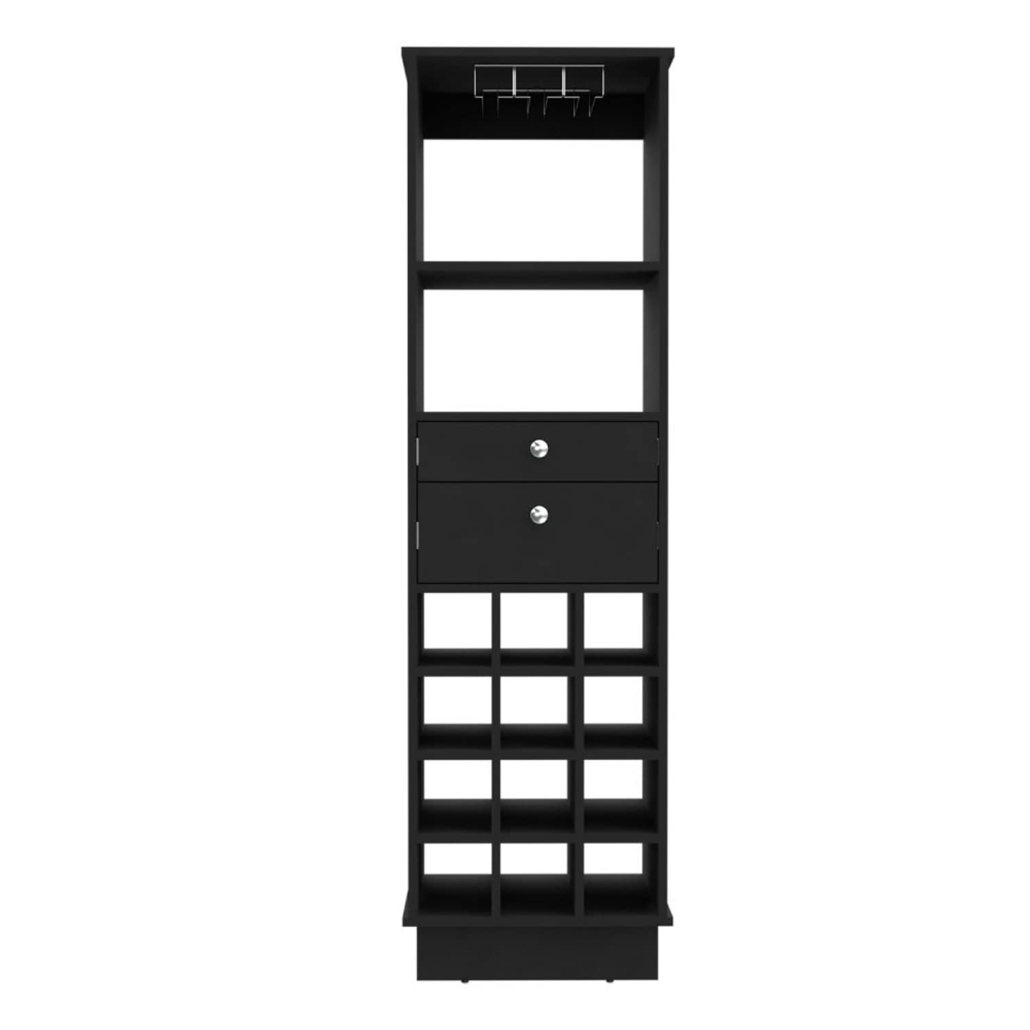 DEPOT E-SHOP Black Bar-Coffee Cart 32"" H, Kitchen Or Living Room Cabinet Storage, with 4 Wheels, Folding Surface, 2 Central Drawers Covered by Folding Doors, Ideal for Storing Glasses, and Snacks.
