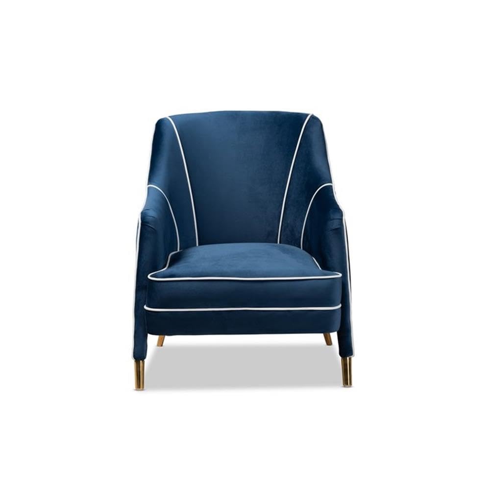 Baxton Studio Ainslie Glam and Luxe Navy Blue Velvet Fabric Upholstered Gold Finished Armchair