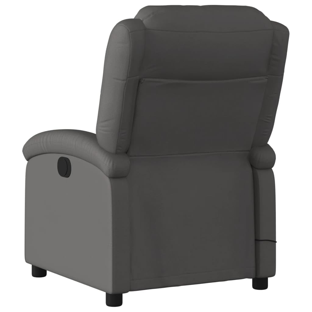'vidaXL Massage Recliner Chair- Adjustable Manual Reclining Function, 6-Point Vibration Massage, 100% Real Grey Leather, Side Pocket, Solid Wood and Metal Frame