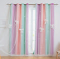 Yancorp Curtains For Girls Bedroom Kids Curtain Hollow-Out Star Window Nursery Curtain 63 Inches Length Room Darkening Grommet 2 Layers (Green Pink Purple, W34 X L63)