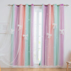 Yancorp Curtains For Girls Bedroom Kids Curtain Hollow-Out Star Window Nursery Curtain 63 Inches Length Room Darkening Grommet 2 Layers (Green Pink Purple, W34 X L63)
