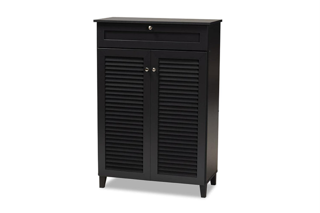 Baxton Studio Coolidge Modern and Contemporary Dark Grey Finished 5-Shelf Wood Shoe Storage Cabinet with Drawer