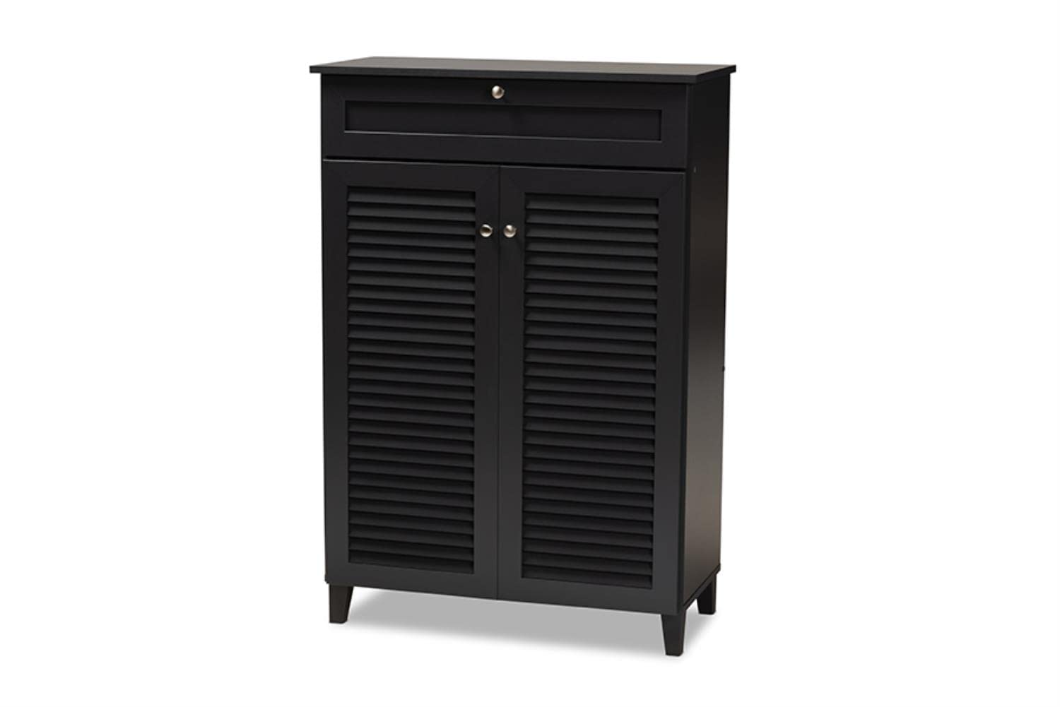 Baxton Studio Coolidge Modern and Contemporary Dark Grey Finished 5-Shelf Wood Shoe Storage Cabinet with Drawer