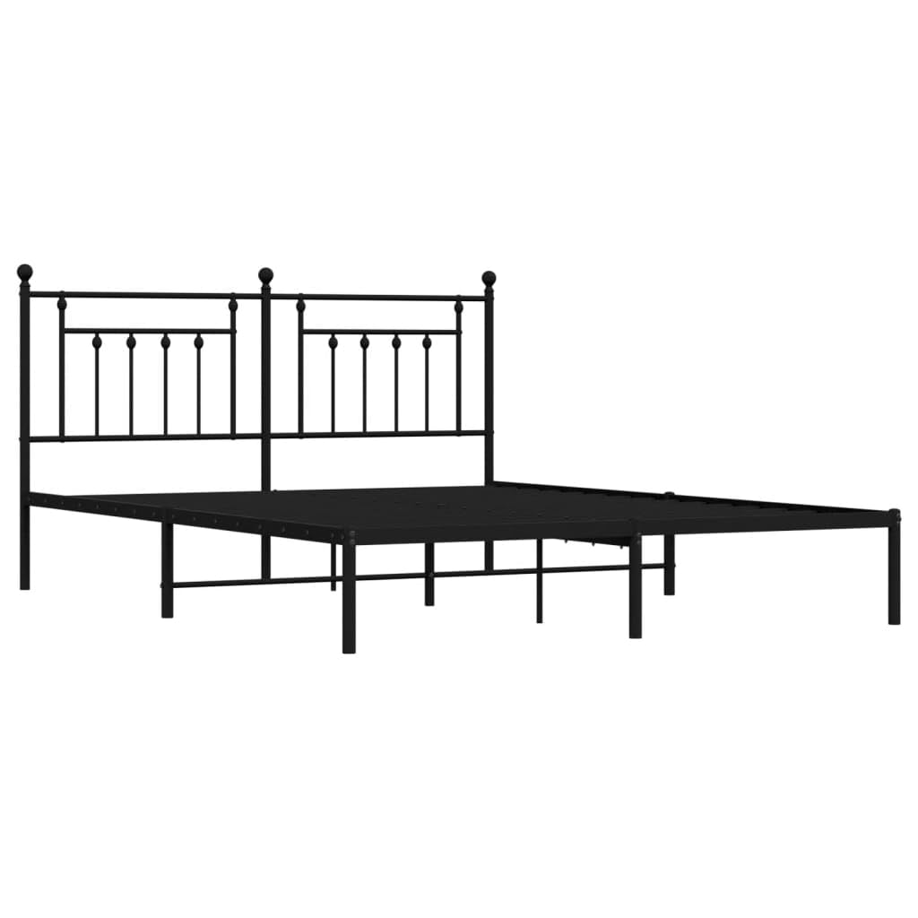 vidaXL 12 Inch Black California King Bed Frame with Headboard, Sturdy Metal Platform Bed Frame & Slats, Extra Under Bed Storage, No Box Spring Needed, Without Mattress