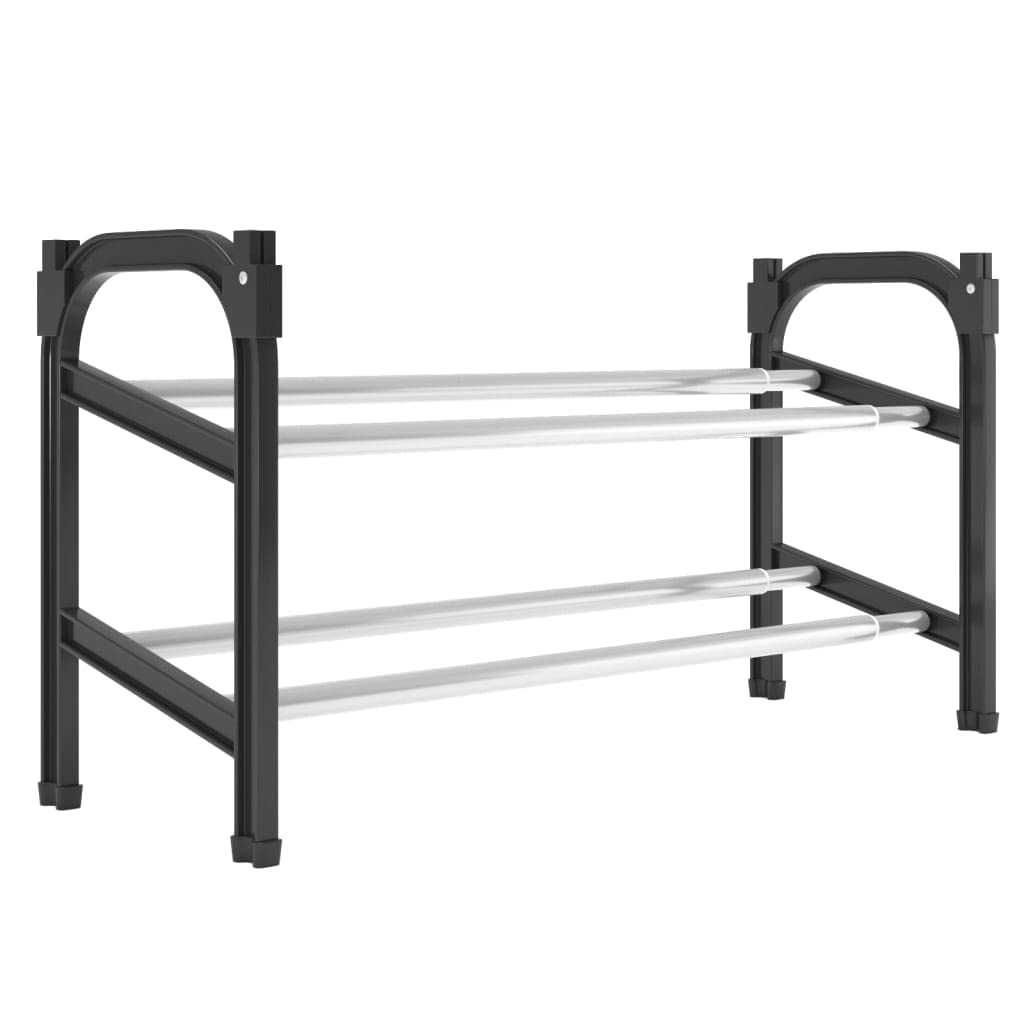 vidaXL Extendable Shoe Rack with Customizable Length, 2 Shelves for Organized Storage, Stackable - Aluminium Frame, Black/Silver Color