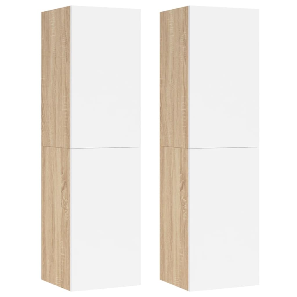 vidaXL Wall-Mounted Modern TV Cabinets with Shelves, White and Sonoma Oak - Engineered Wood Construction