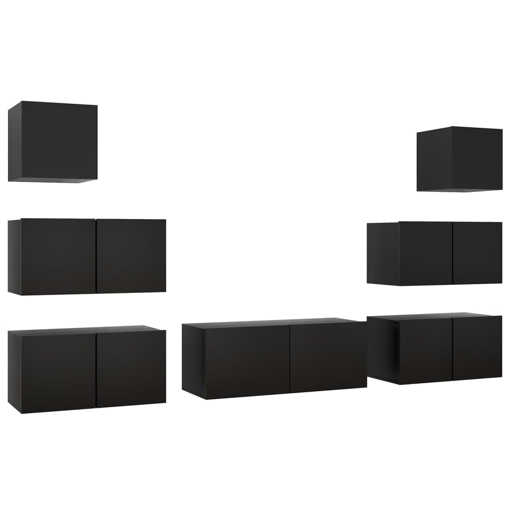 vidaXL TV Cabinet Set 7 Piece Home Indoor Living Room Hanging Wall-Mounted Stereo Plasma HiFi Cabinet TV Unit Furniture Black Engineered Wood