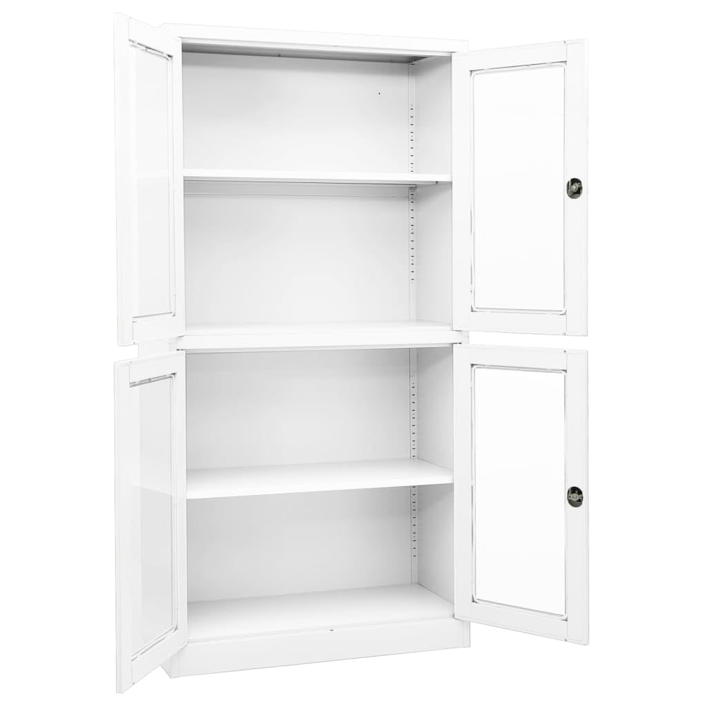 vidaXL Office Cabinet White 35.4&quot;x15.7&quot;x70.9&quot; Steel and Tempered Glass