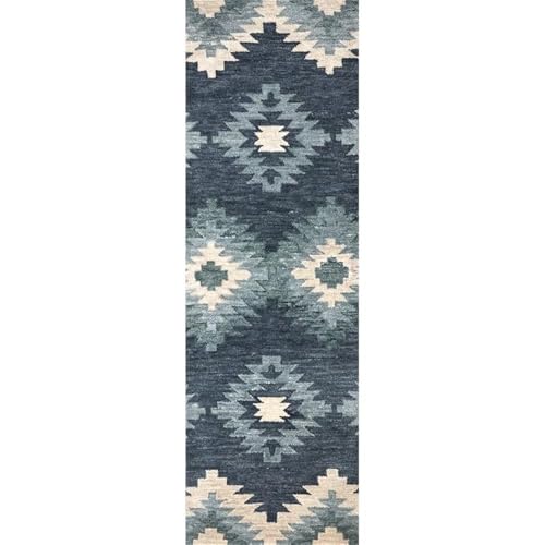 Rizzy Home Alora Decor Napoli 2'6" X 8' Southwestern Motifs Blue/Ivory Hand-Tufted Area Rug
