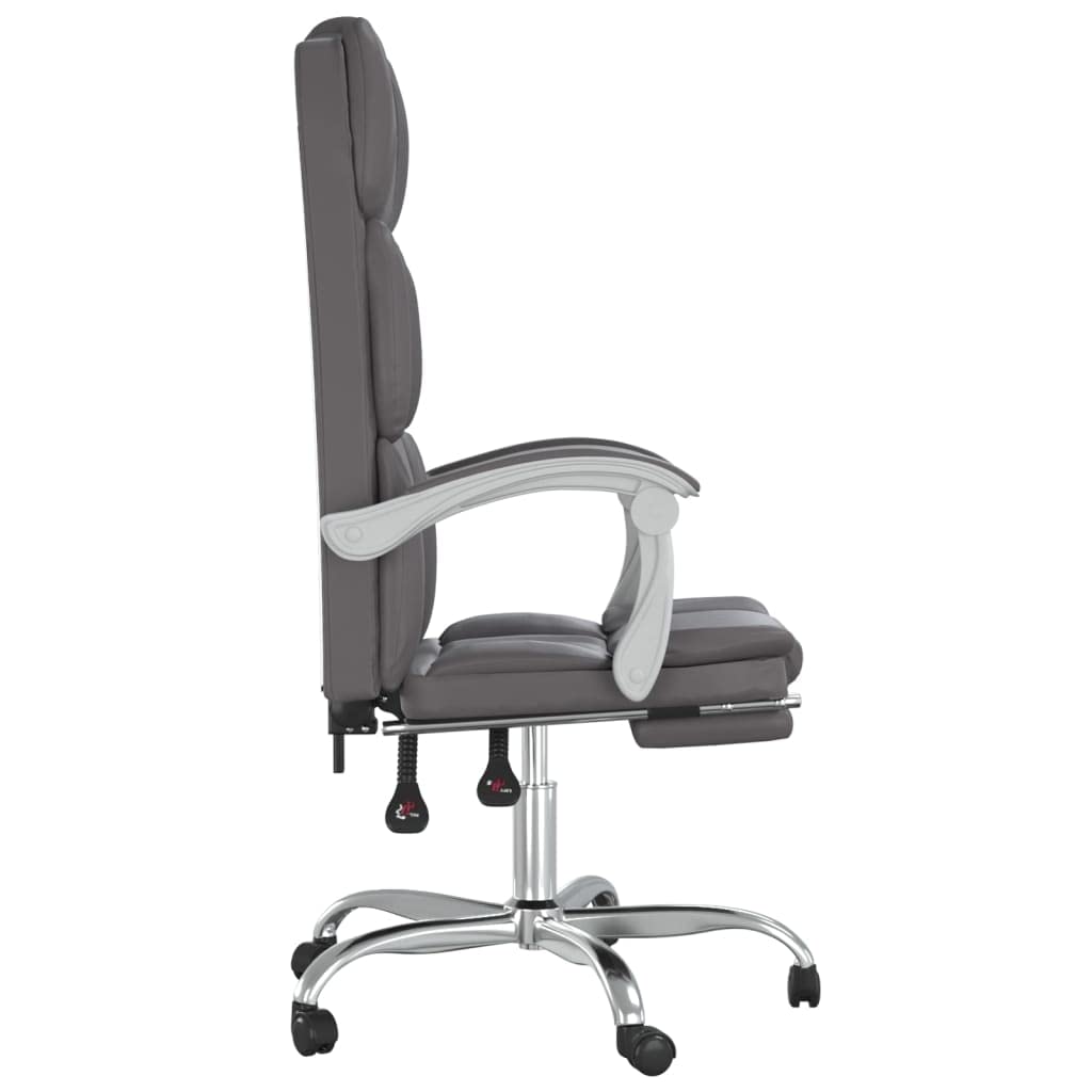 vidaXL Reclining Office Chair in Gray Faux Leather - Modern Design, Lying Down Feature, Armrest, Foam Filling