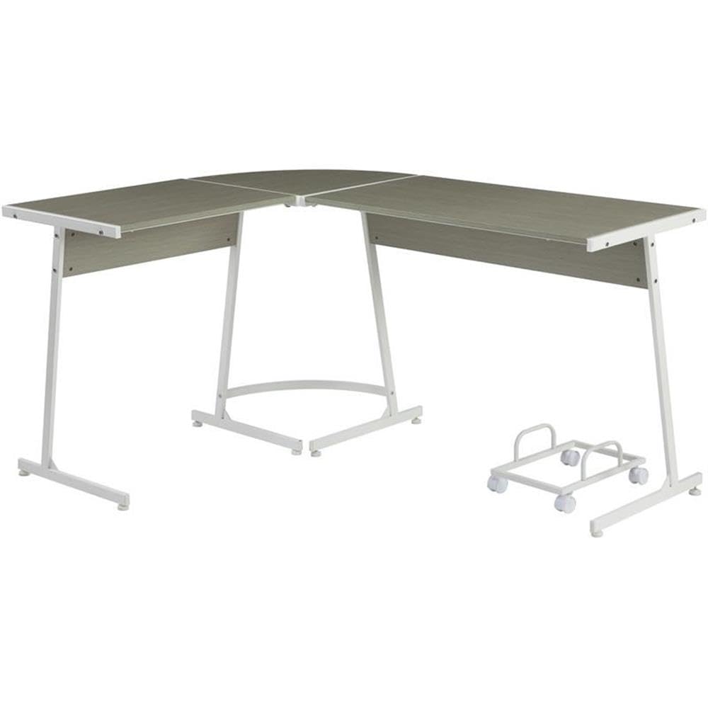 Acme Carver Wooden Top Computer Desk with Holder in Gray and White