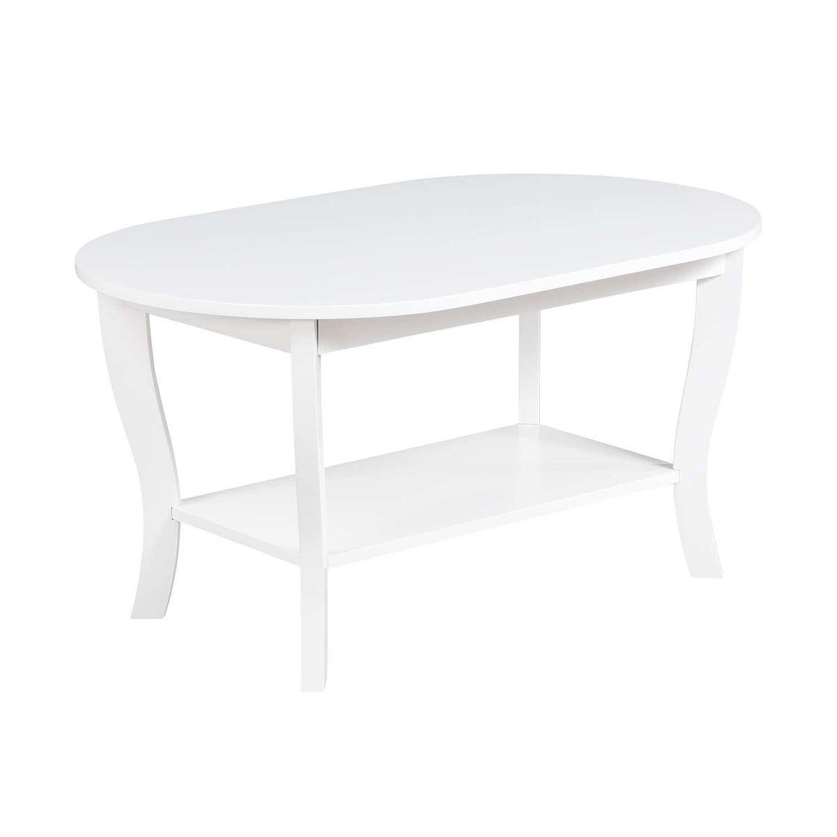 Convenience Concepts American Heritage Oval Coffee Table with Shelf in White Wood Finish