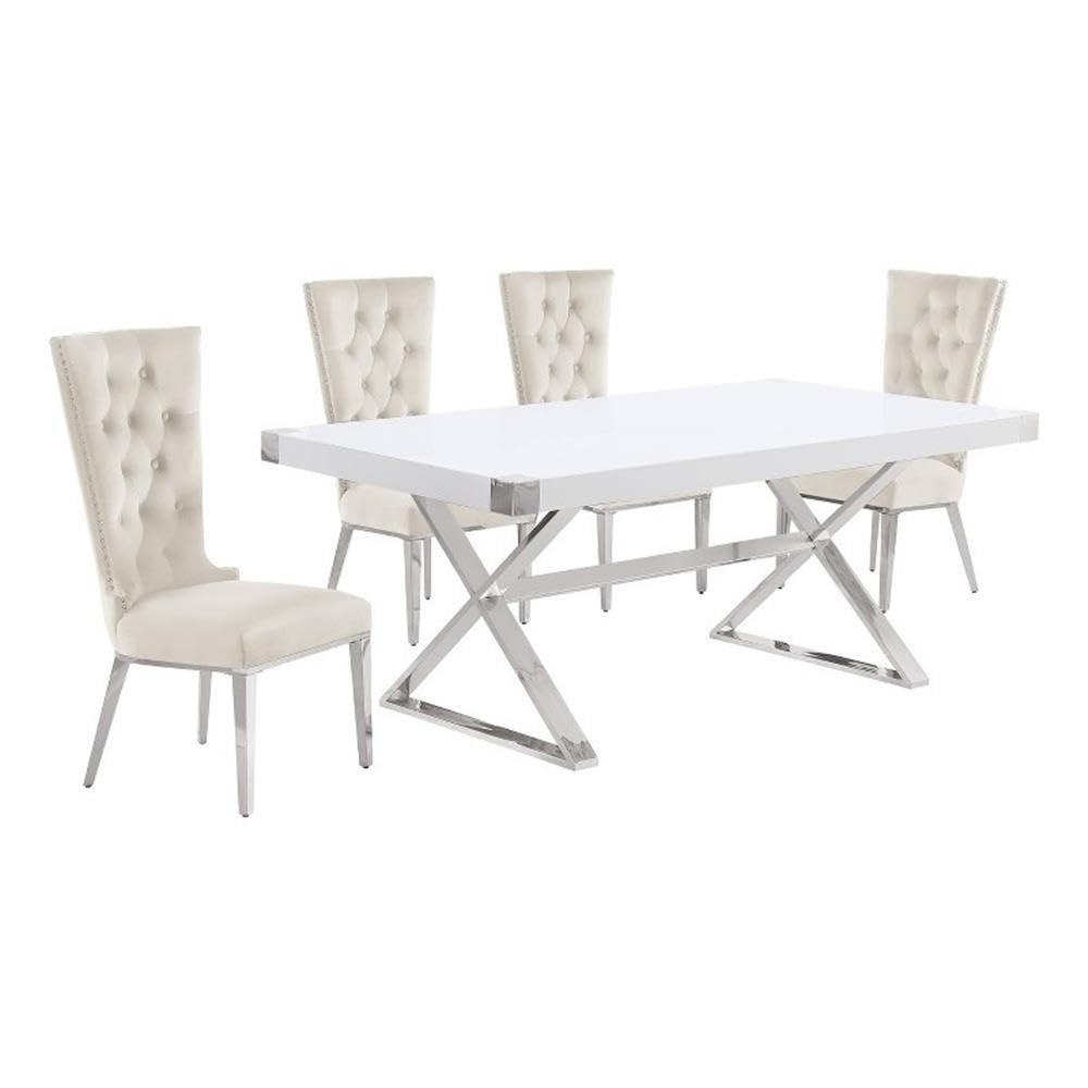 Best Quality Furniture D440/1-Sc330-7 Dining Set, 5-Piece, Cream/Silver