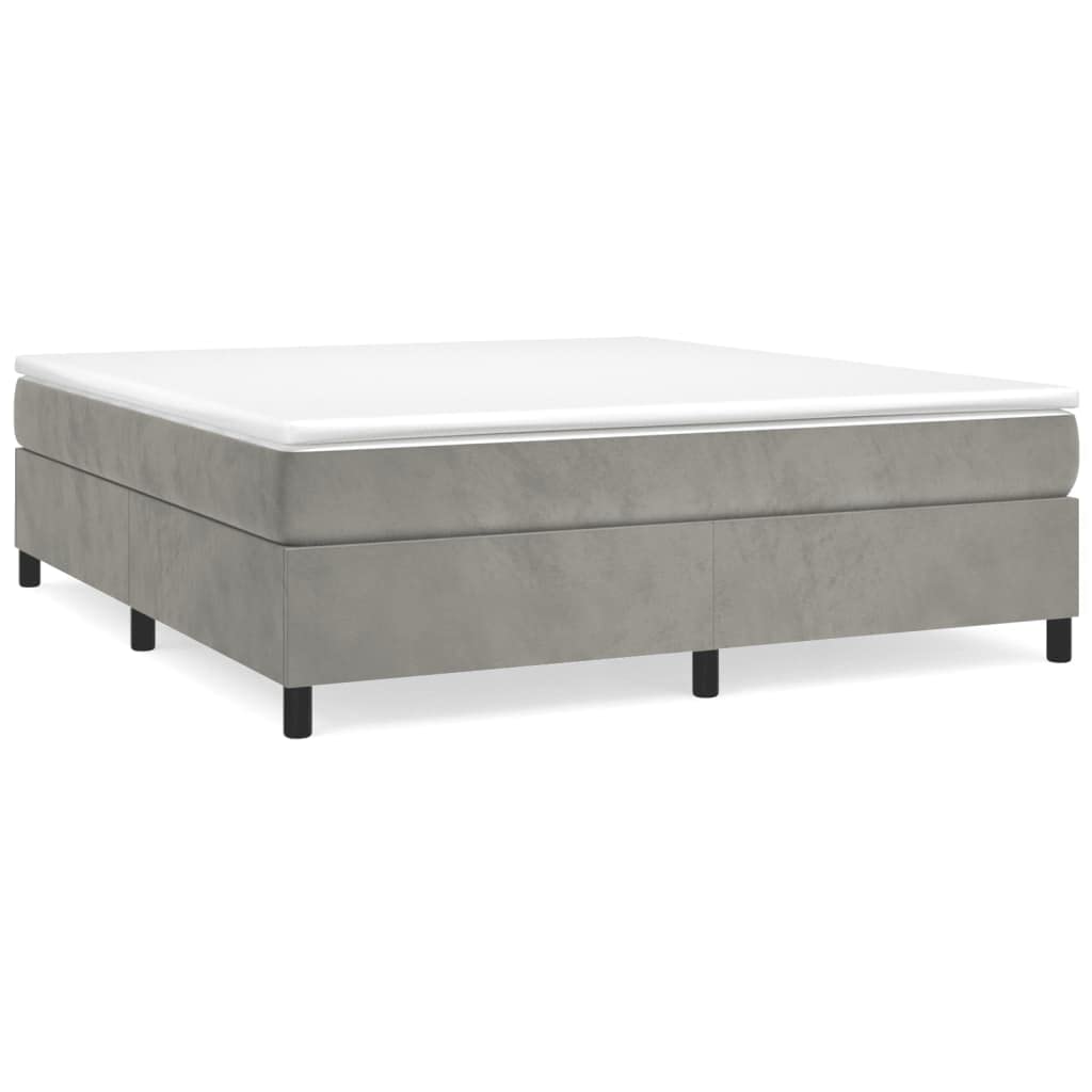 vidaXL Modern Velvet Box Spring Bed Frame - Light Gray, 72"x83.9", California King Size - Engineered Wood Construction, Plywood Support