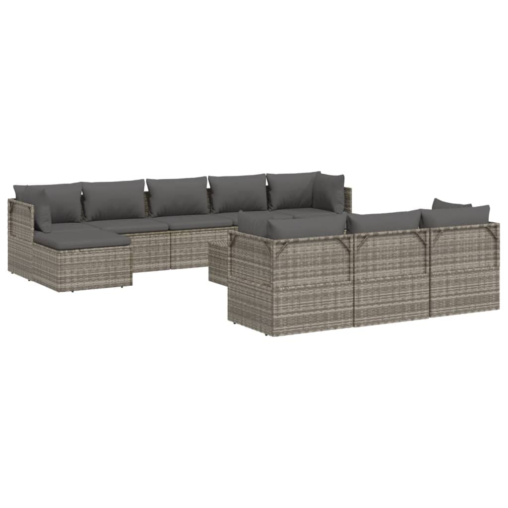 vidaXL 11 Piece Modern Patio Lounge Set with Cushions, Practical Storage and Waterproof Bags, Gray Poly Rattan and Steel Frame for Outdoor Relaxation