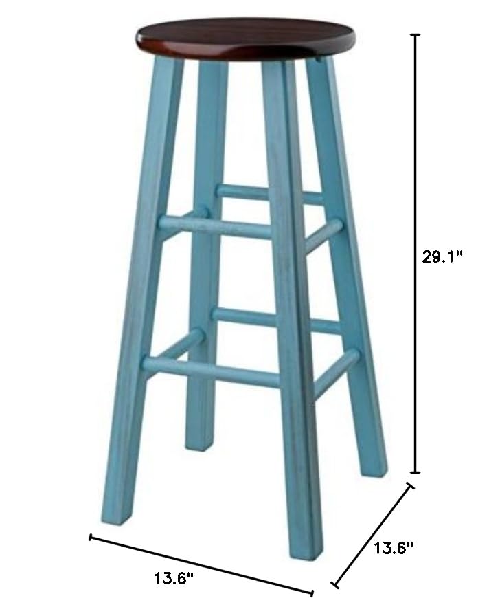 Ergode Rustic Blue Wood Ivy Bar Stool - Stable & Comfortable, 29' Height