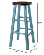 Ergode Rustic Blue Wood Ivy Bar Stool - Stable & Comfortable, 29' Height
