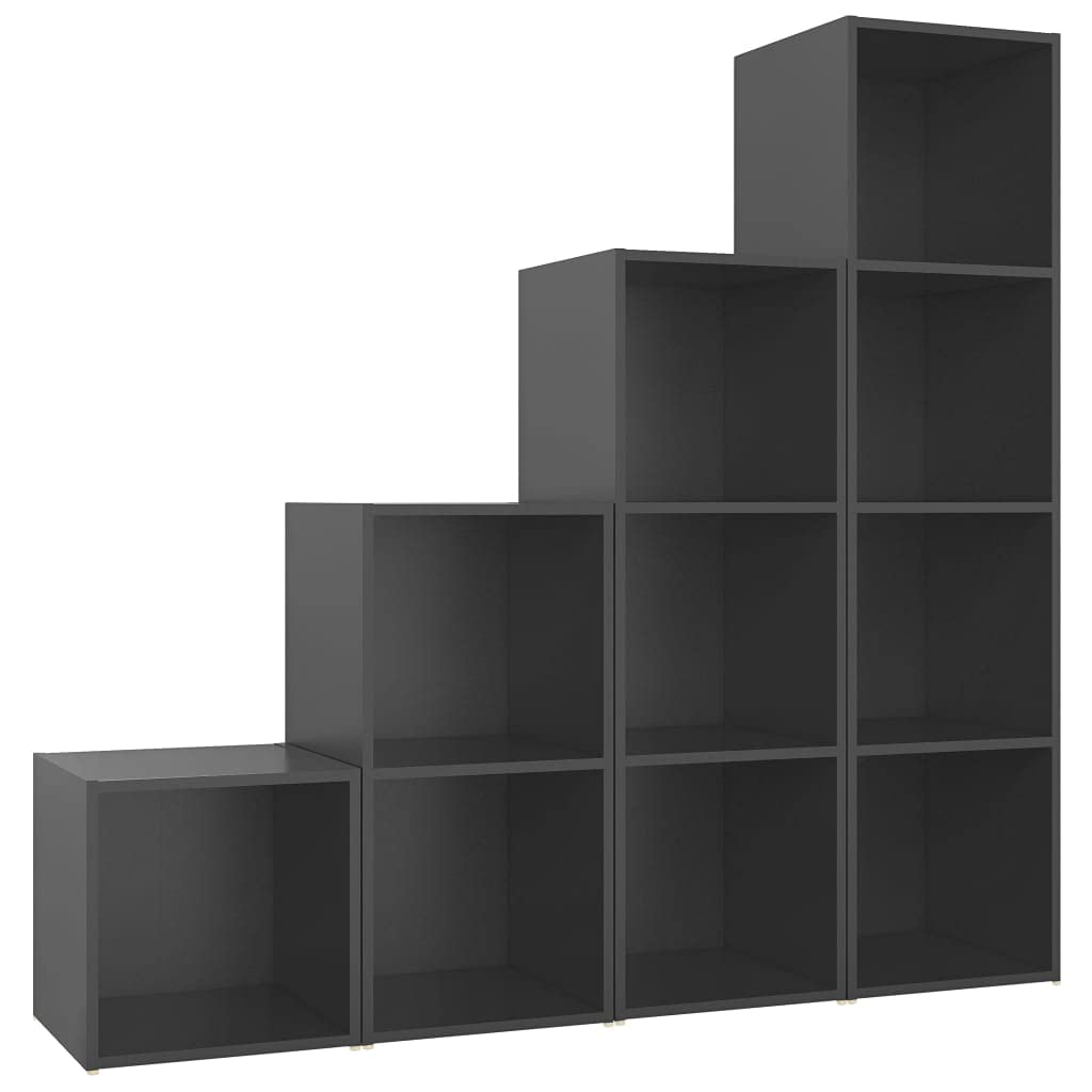Vidaxl - Gray Tv Stand Set, Modern Design, 4 Piece, Engineered Wood, Ample Storage With Easy Maintenance, Adaptable To Different Room Styles, Safe Material Complying To Prop 65