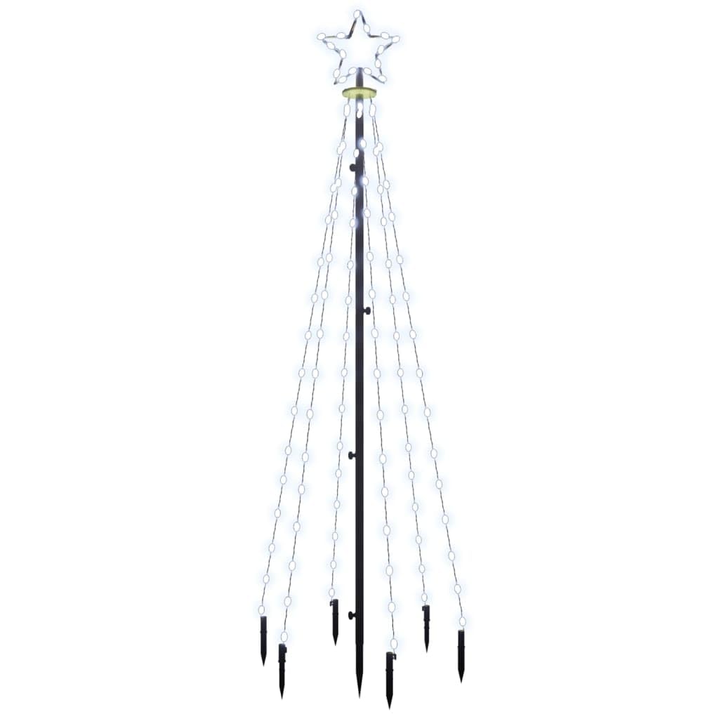 vidaXL 6ft LED Christmas Tree with Ground Spike and Star Light - 108 Cold White LEDs - 8 Lighting Effects - Energy-Efficient - Compact Storage - Outdoor Holiday Decoration