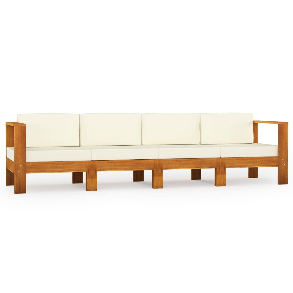 vidaXL Modern Acacia Wood 4-Seater Lounge Set with Cream White Cushions - Ideal for Garden, Patio, Balcony - Comfortable Outdoor Wooden Furniture