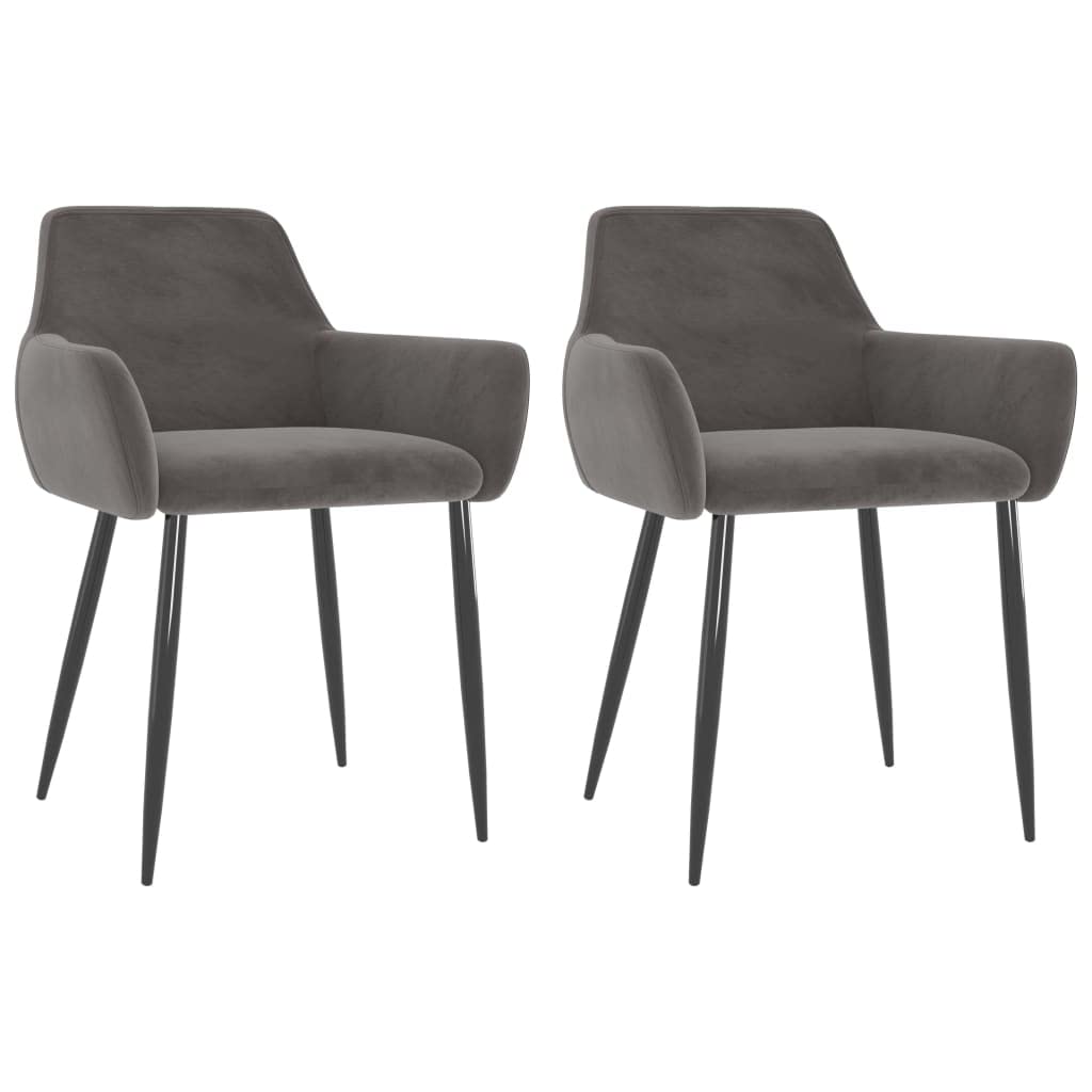 vidaXL Modern Dining Chairs - Set of 2, Elegant Velvet Upholstery, Durable Metal Legs, Comfortable Backrest, Dark Gray