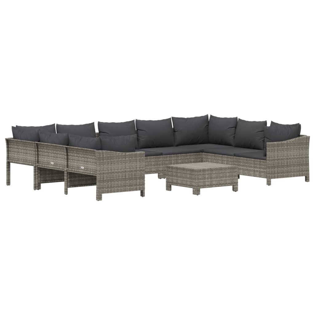 vidaXL Patio Furniture Set 10 Piece, Outdoor Armchair Sofa Ottoman with Cushions, Sectional Conversation Set for Garden Balcony, Gray Poly Rattan